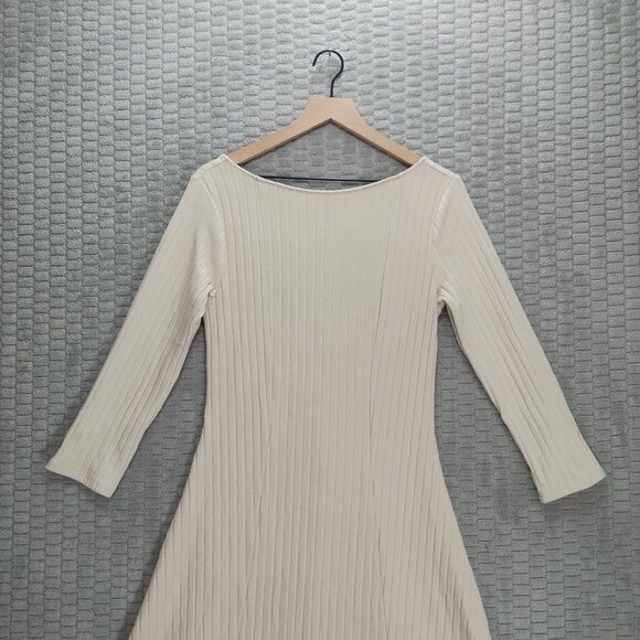 Ribbed Cream Sweater Midi Dress Scoop Back A-Line Hem-Sz M Tall - Picture 10 of 14